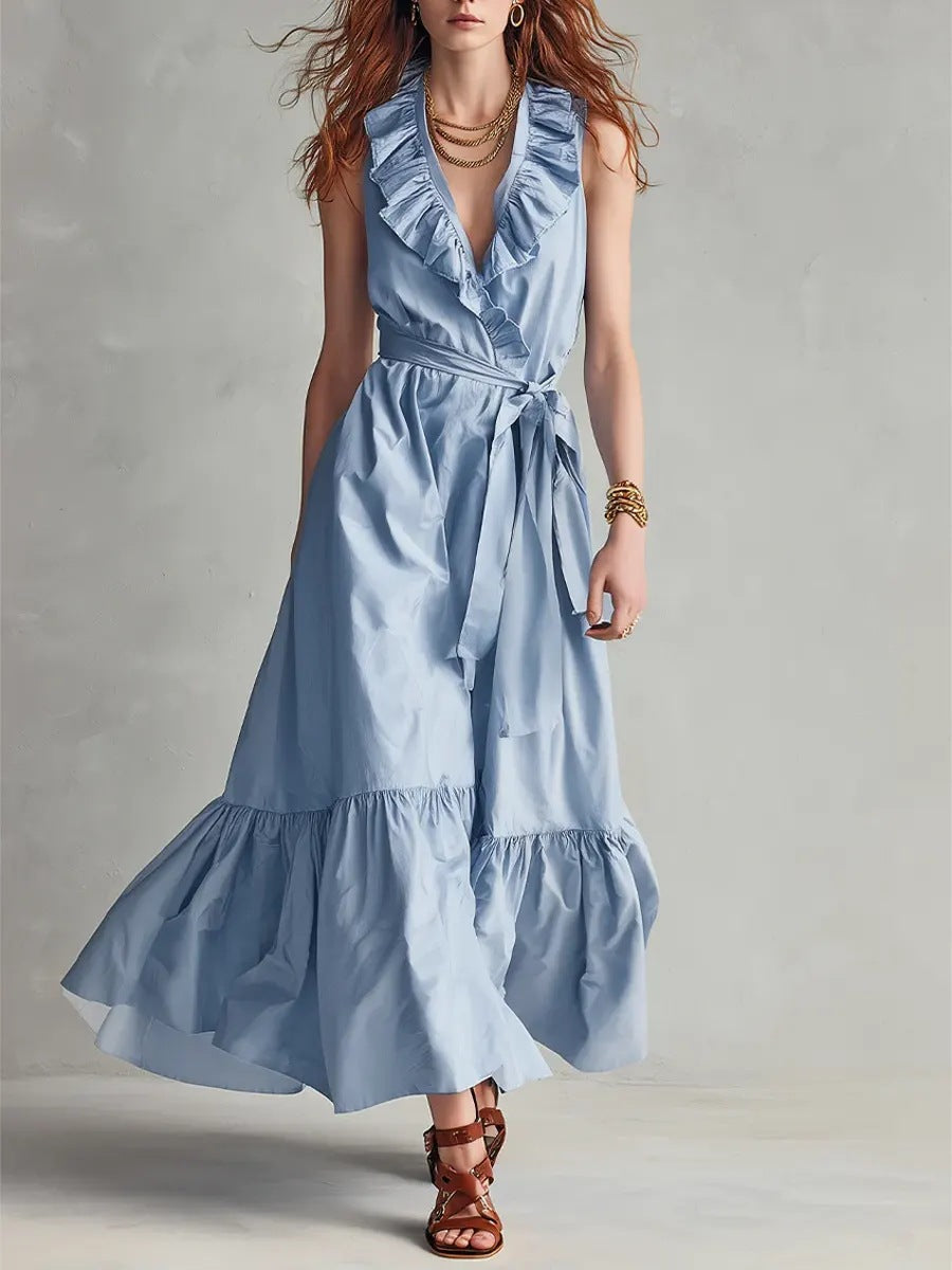 Vestido sin mangas con escote en V y cordones