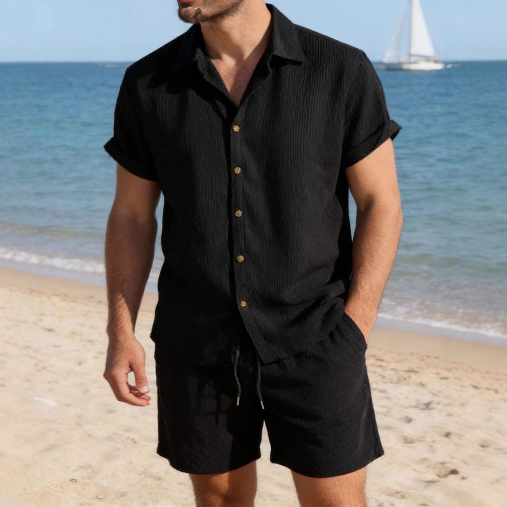 Conjunto informal de pantalón corto y camisa para hombre — ideal para vacaciones