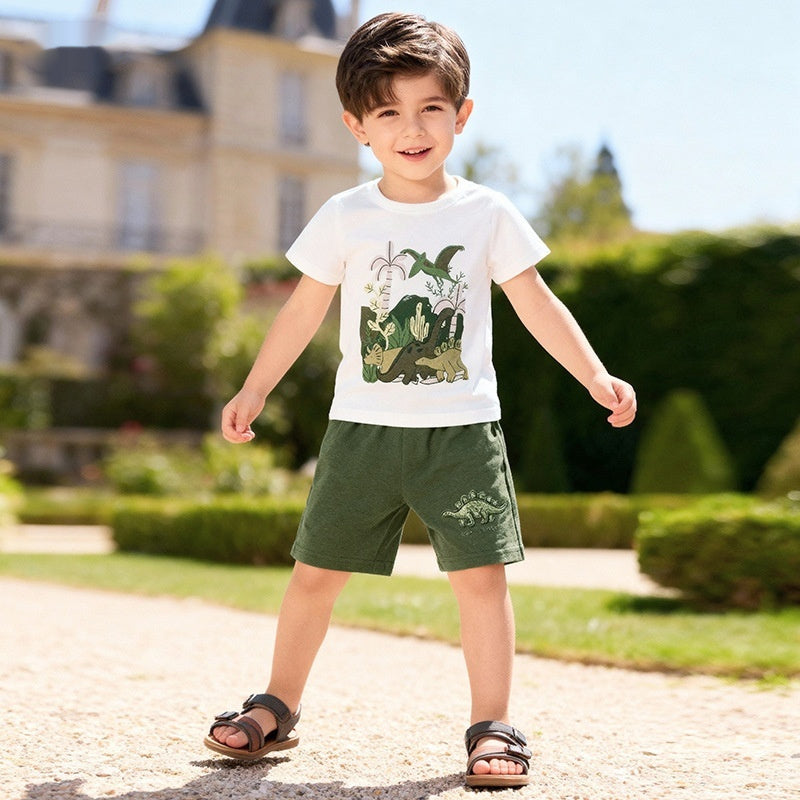 Summer Cartoon Print Short Sleeve Kids Set