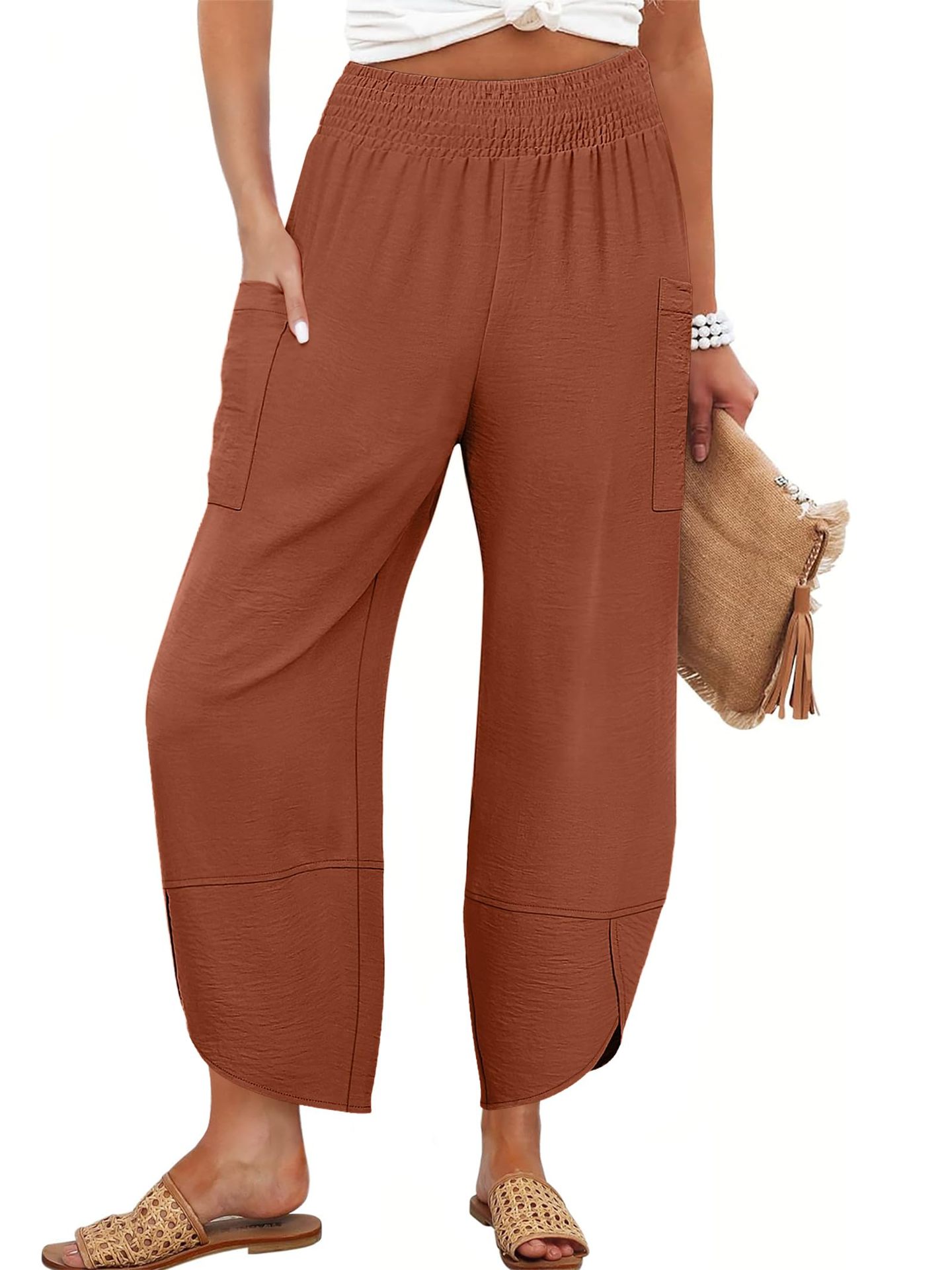Pantalones cortos holgados de talle alto y color liso con bolsillos laterales, ideales para el verano