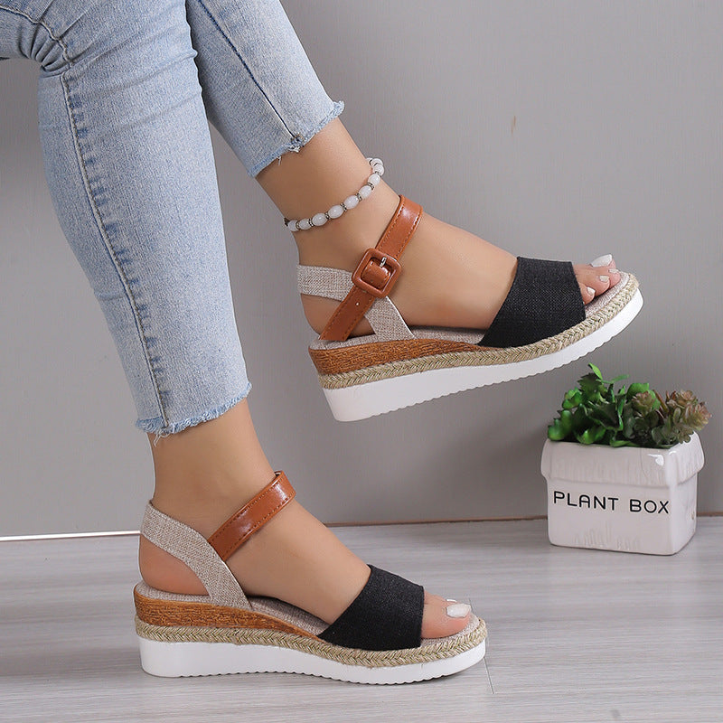 Sandalias de Cuña Informales con Tira en el Tobillo