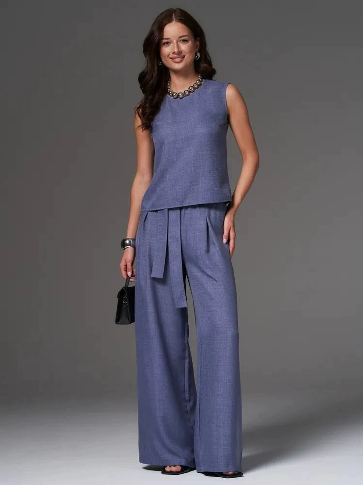 Conjunto de pantalón ancho sin mangas holgado e informal para mujer