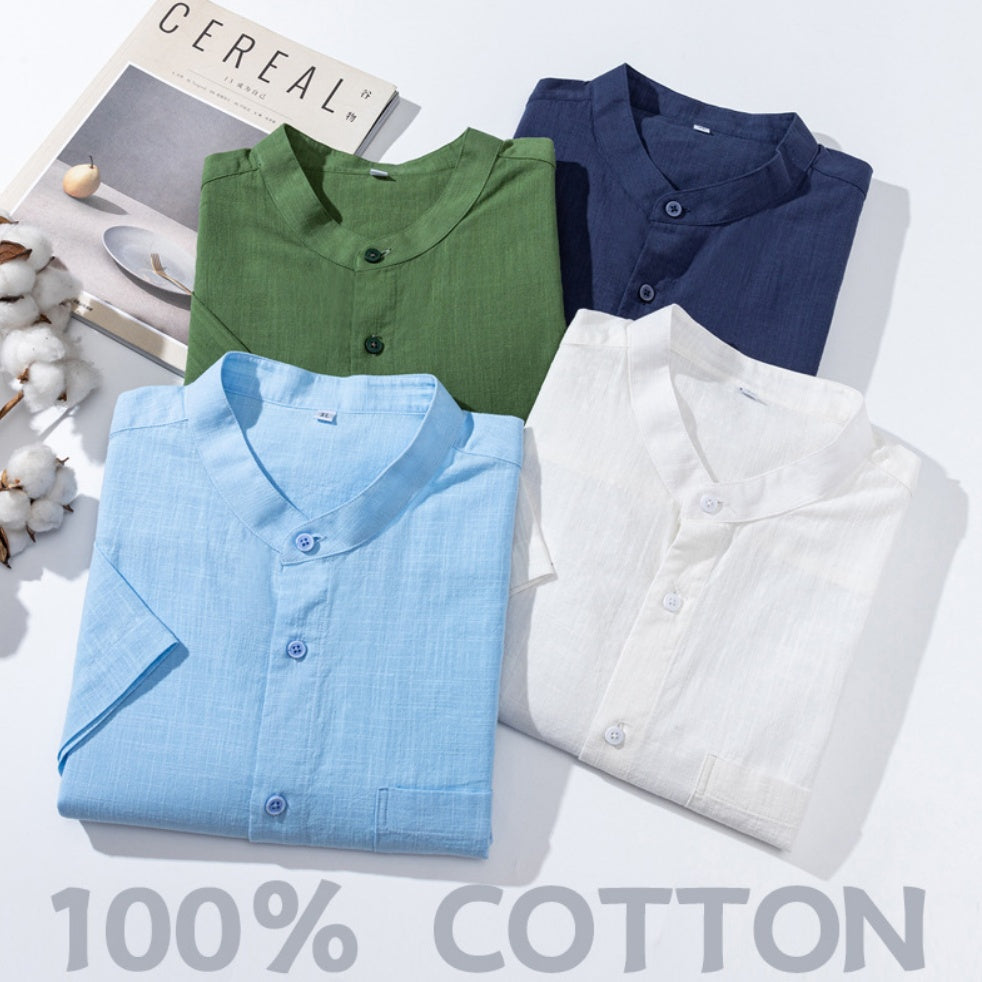 Camisa de manga corta de algodón transpirable con tejido de bambú para hombre