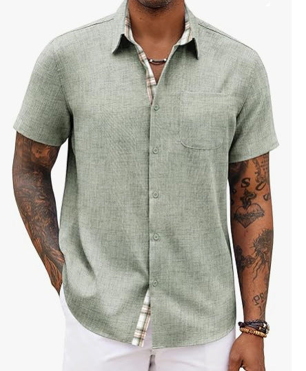 Camisa de Lino Holgada Color Liso para Hombre