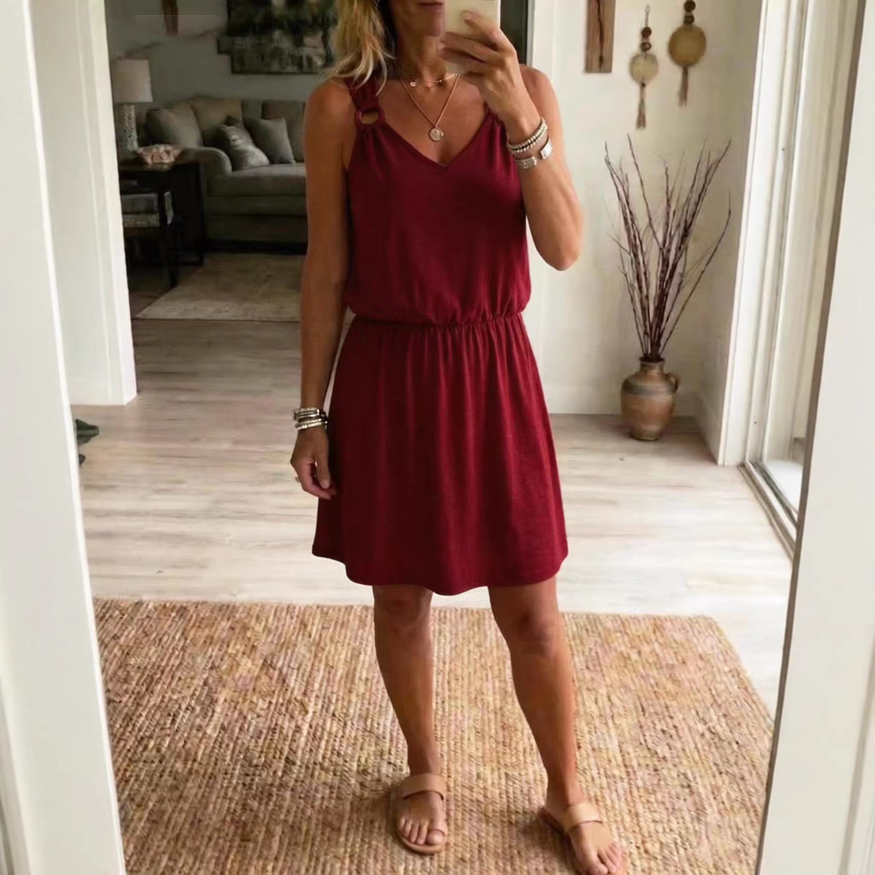 Women's Casual Sleeveless V-Neck Dress