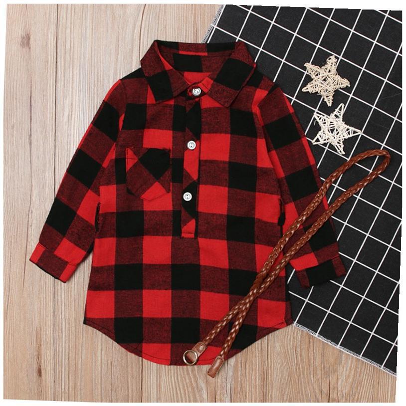 Vestido Rojo de Cuadros con Cinturón para Niña 1-3 Años